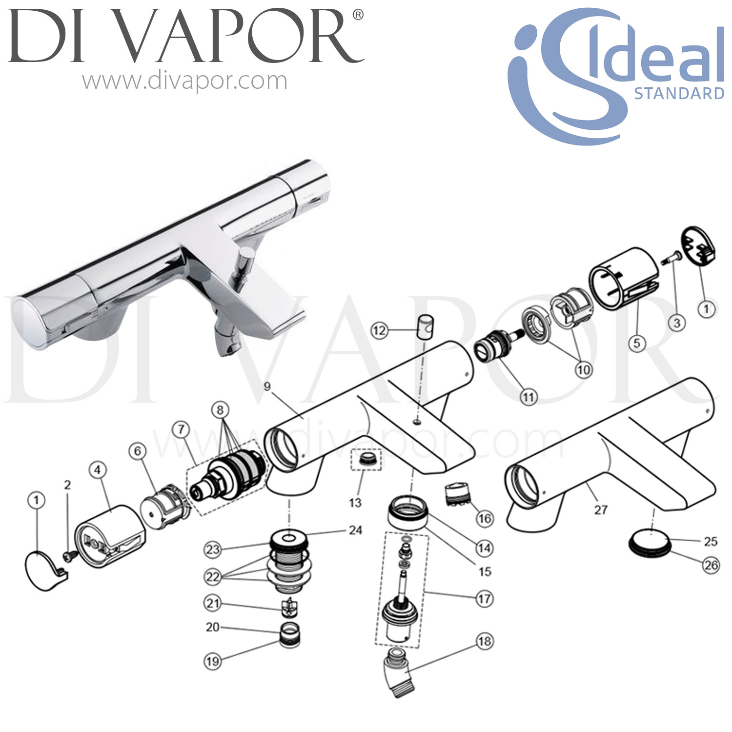 Ideal Standard Active Bath/Shower Mixer E4054AA Spare Parts IDL DV 384